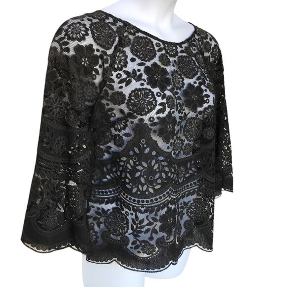 HD in Paris Mesh Popover Blouse with Lacey Pattern Overlay size 12 - Picture 5 of 12